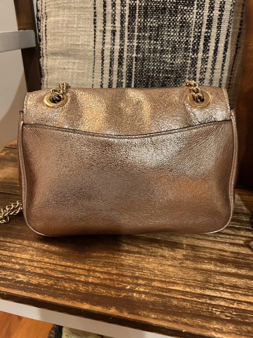 COACH Cassie Metallic Rose Gold Chain Crossbody Bag Crinkle Leather F38937 - Picture 7 of 14